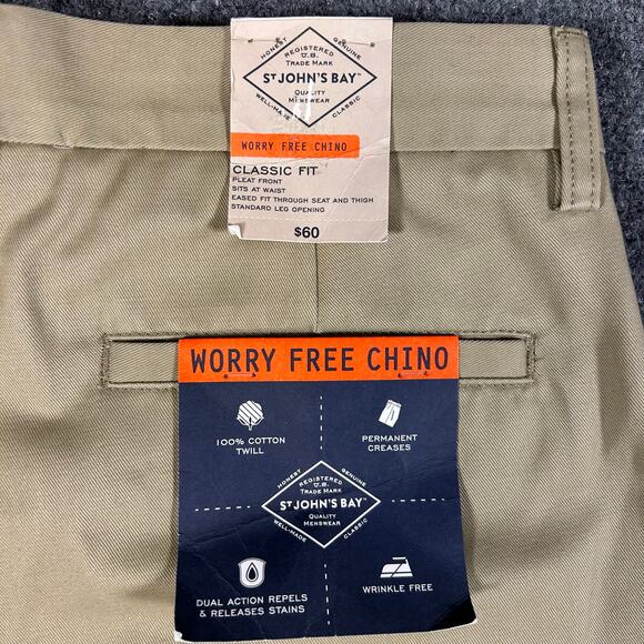 NWT St Johns Bay Worry Free Chino Mens 30x32‎ Classic Fit 100% Cotton Khakis - Picture 10 of 11